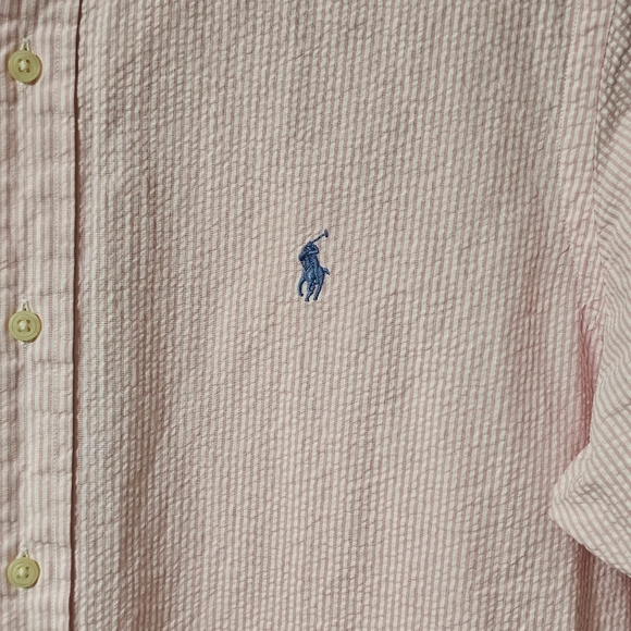 Ralph Lauren Shirt Mens M Short Sleeve Button Down Seersucker Striped Pink - Picture 7 of 9